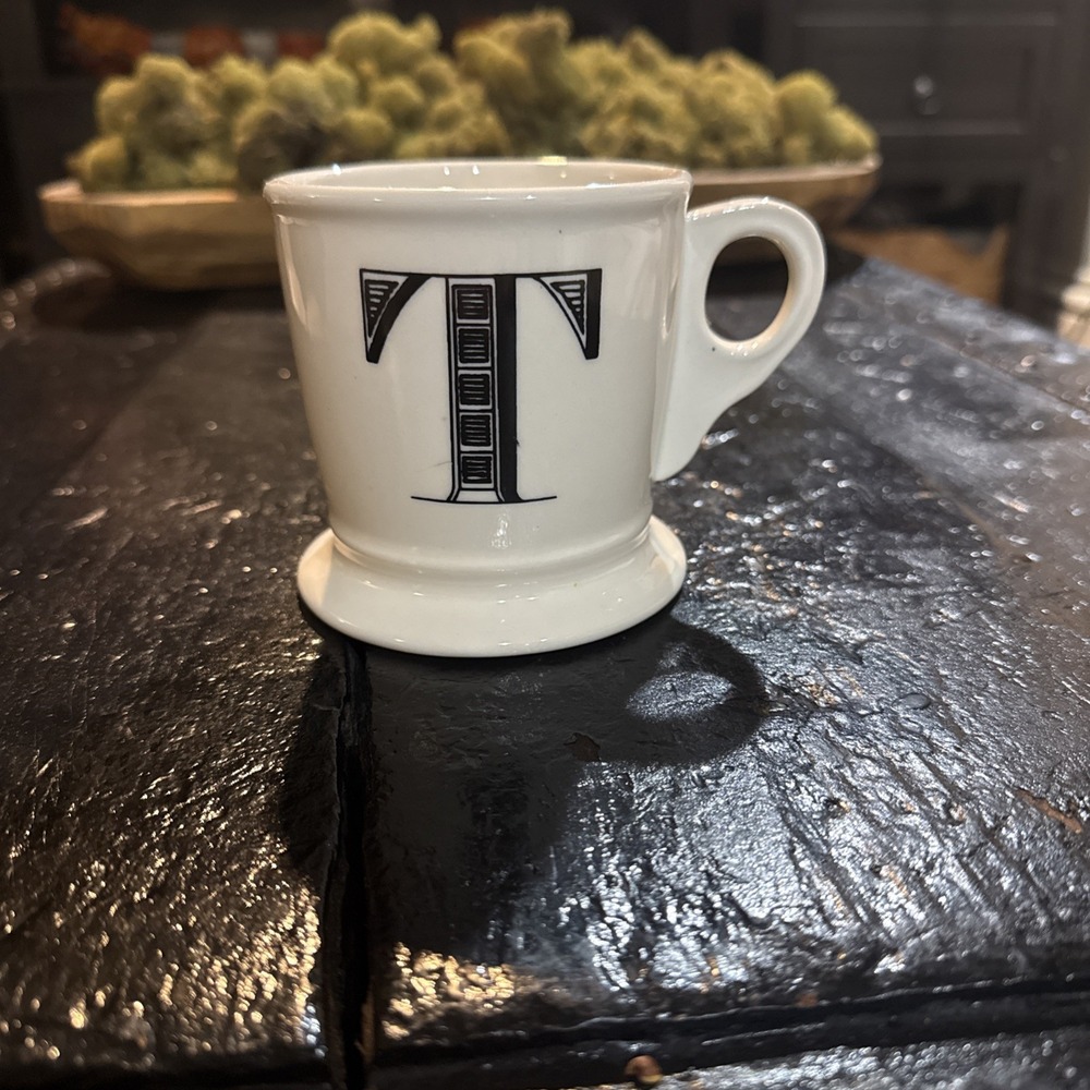 Anthropologie "T" Monogram Mug Initial Letter Coffee Tea Cup Shave Shaving Cup